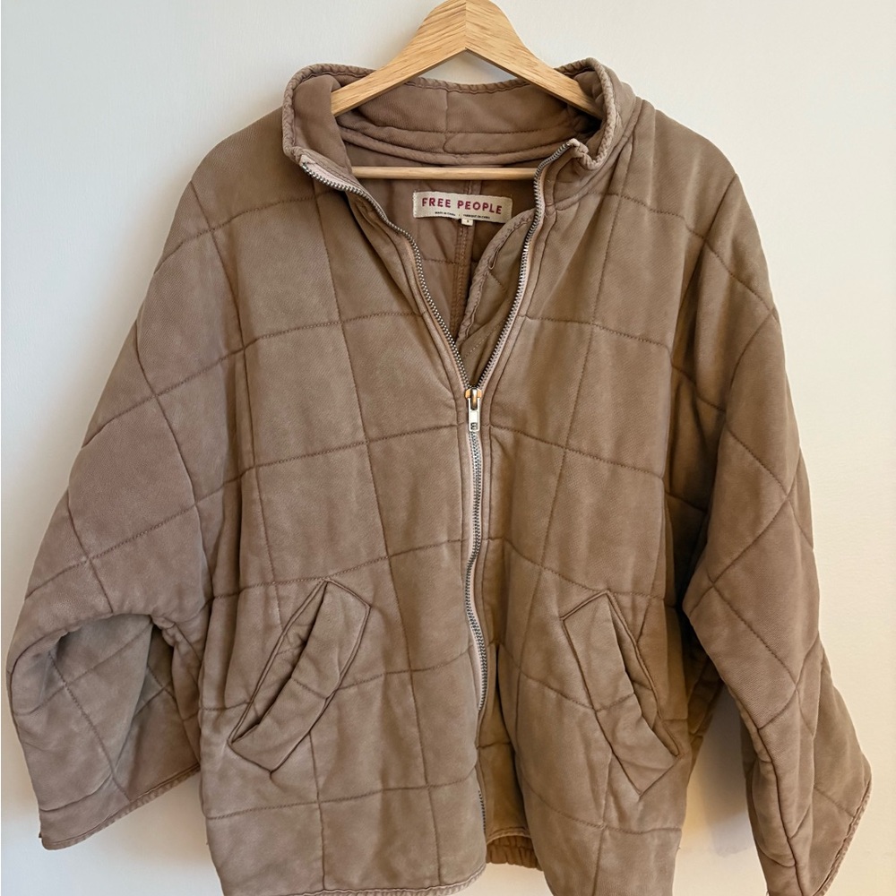 Free People Quilted Jacket in Taupe